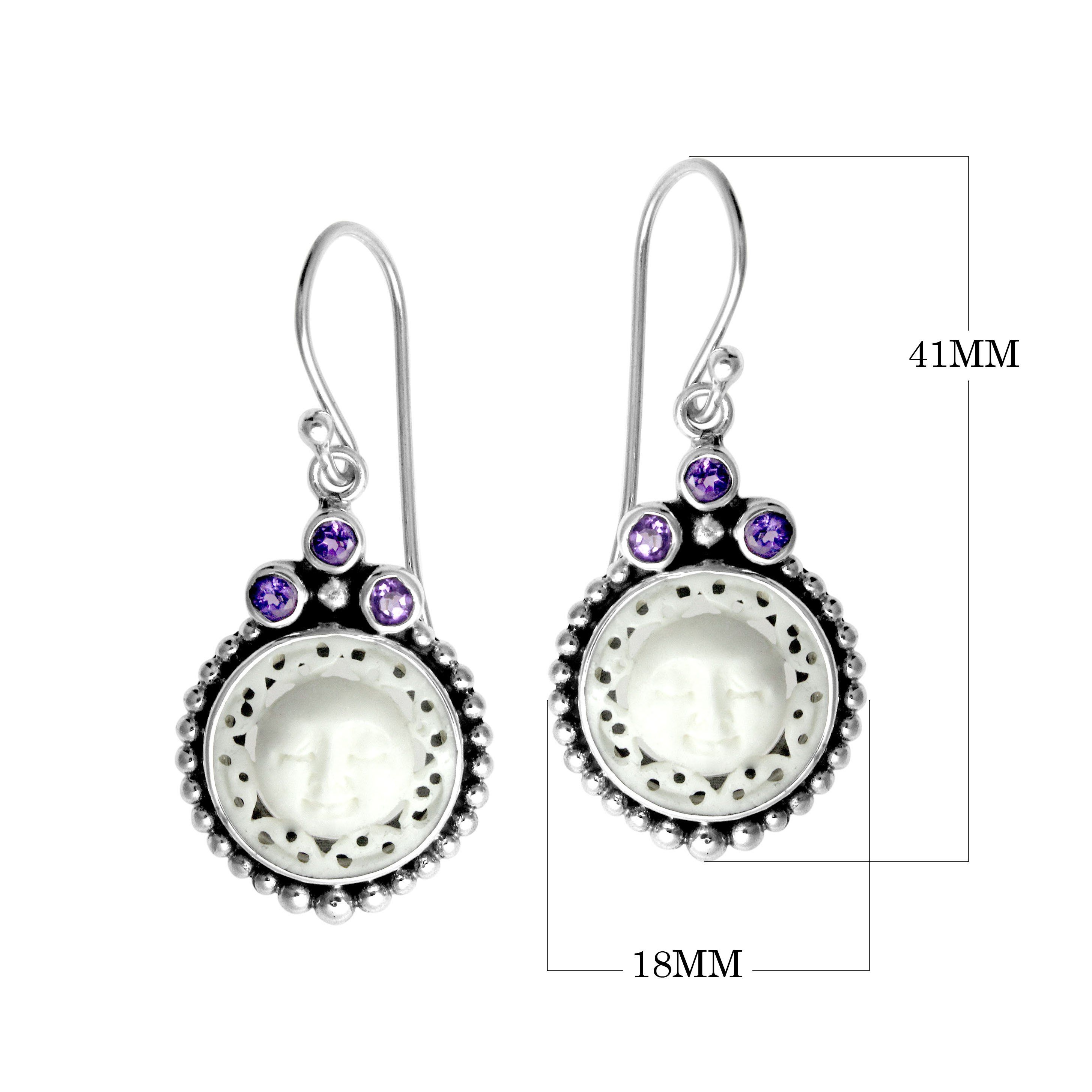 AE-6115-CO1 Sterling Silver Earring With Bone Face & Amethyst Q. Jewelry Bali Designs Inc 