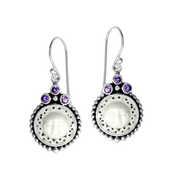 AE-6115-CO1 Sterling Silver Earring With Bone Face & Amethyst Q. Jewelry Bali Designs Inc 