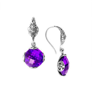 Sterling Silver Amethyst Quartz sphere drop earrings