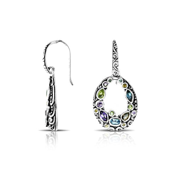 AE-6126-CO1 Sterling Silver Earring With Amethyst , Peridot , Citrine , Blue Topaz Jewelry Bali Designs Inc 