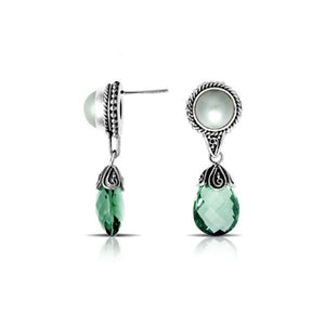 Sterling Silver Mabe Pearl and Green Quartz teardrop earrings