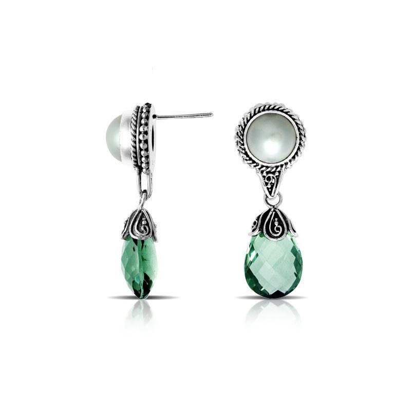 AE-6132-CO2 Sterling Silver Earring With Mother Of Pearl And Green Quartz Jewelry Bali Designs Inc 