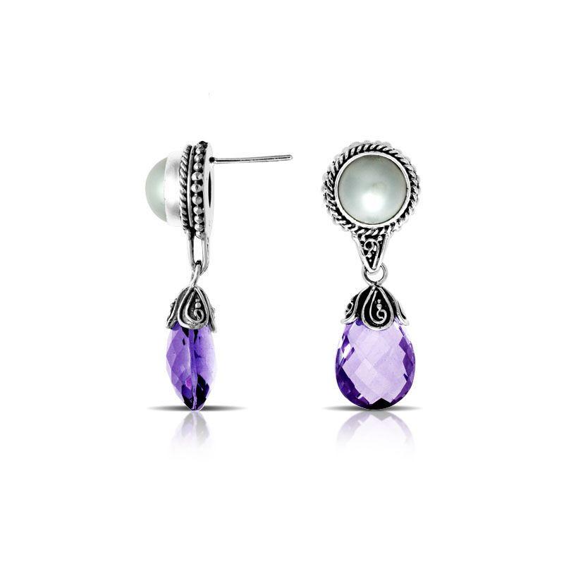 AE-6132-CO3 Sterling Silver Earring With Pearl, Amethyst Q. Jewelry Bali Designs Inc 