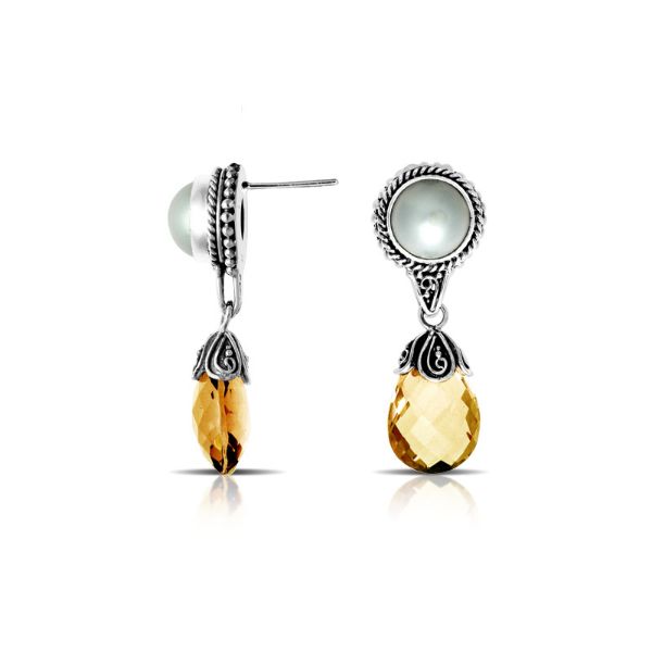 AE-6132-CO4 Sterling Silver Earring With Pearl, Citrine Q. Jewelry Bali Designs Inc 