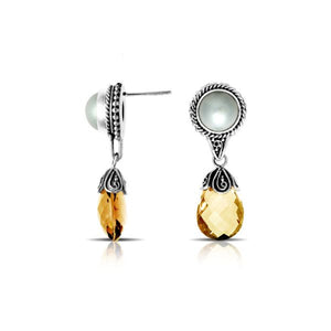 Sterling Silver Mabe Pearl and Citrine Quartz teardrop earrings