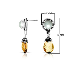 Sterling Silver Mabe Pearl and Citrine Quartz teardrop earrings