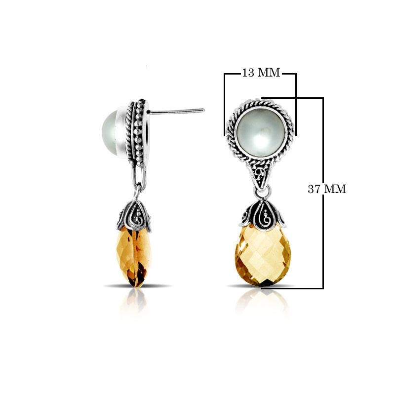 Sterling Silver Mabe Pearl and Citrine Quartz teardrop earrings