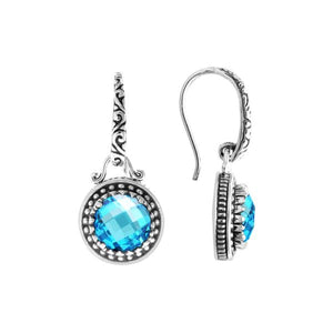 Sterling Silver Blue Topaz Quartz round beaded earrings