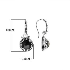 Wholesale sterling silver earrings with round Black Onyx and detailed handcrafted metalwork.