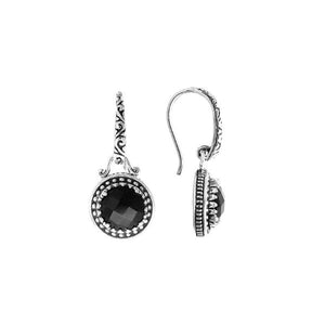 Wholesale sterling silver earrings with round Black Onyx and detailed handcrafted metalwork.
