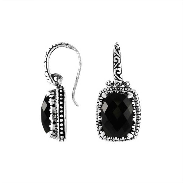 AE-6141-OX Sterling Silver Cushion Shape Earring With Black Onyx Jewelry Bali Designs Inc 