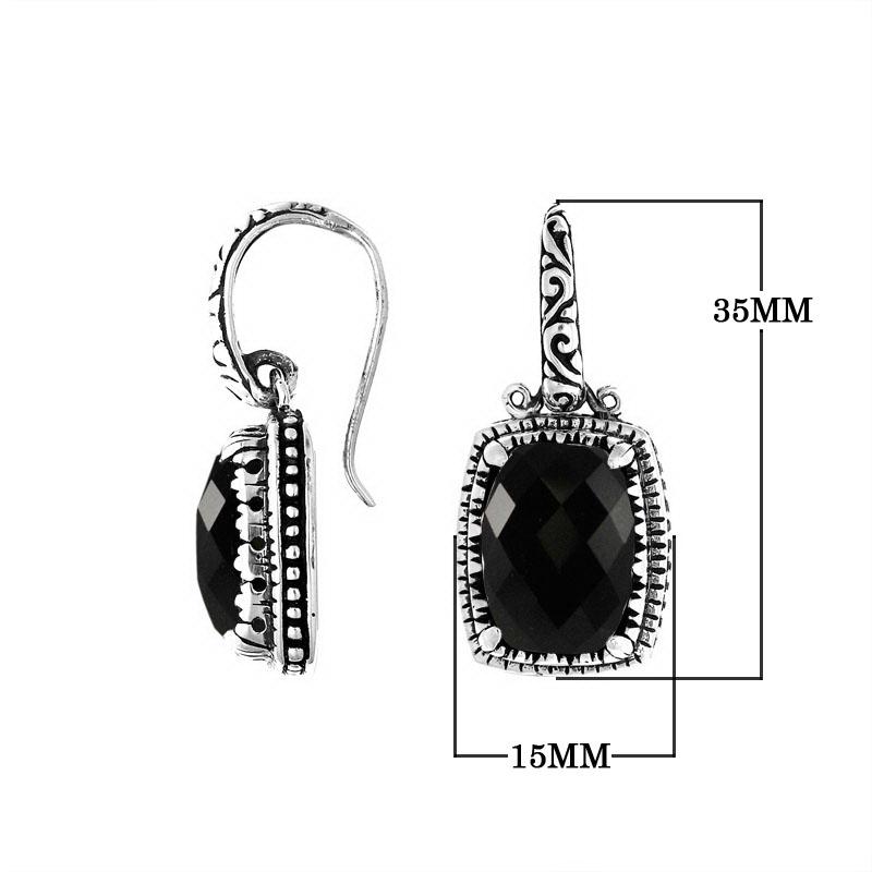 Wholesale sterling silver cushion-shaped earrings with Black Onyx and handcrafted detailing.