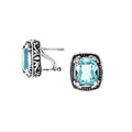 Wholesale sterling silver cushion-style earrings with Blue Topaz Quartz and handcrafted detailing.