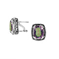 Wholesale sterling silver cushion-style earrings with Mystic Quartz and handcrafted detailing.
