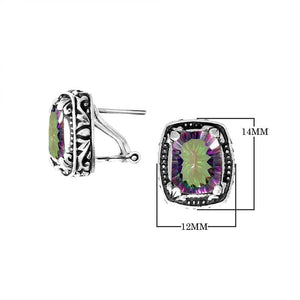 Wholesale sterling silver cushion-style earrings with Mystic Quartz and handcrafted detailing.