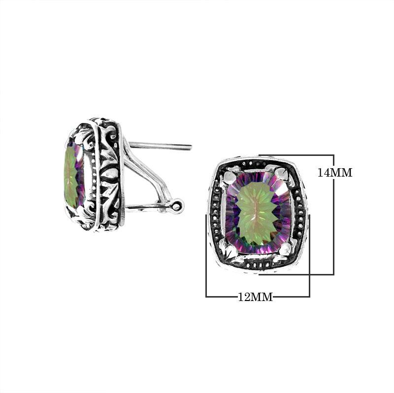 Wholesale sterling silver cushion-style earrings with Mystic Quartz and handcrafted detailing.