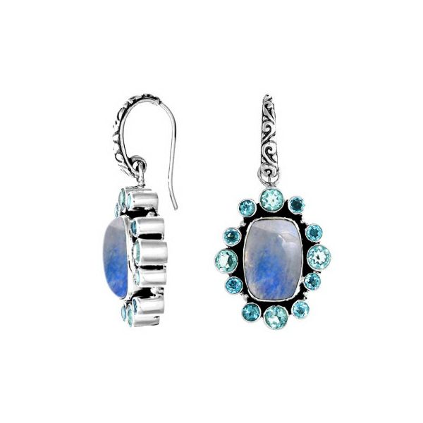 AE-6143-CO2 Sterling Silver Earring With Rainbow Moonstone & Blue Topaz Jewelry Bali Designs Inc 