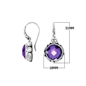 Wholesale sterling silver earrings with round Amethyst Quartz and sculpted metal detailing.