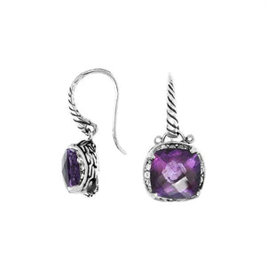 Wholesale sterling silver cushion-shaped earrings with Amethyst Quartz and Cubic Zirconia accents.