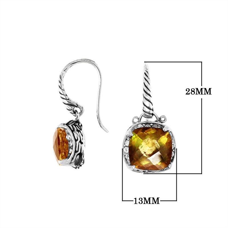 Wholesale sterling silver cushion-style earrings with Citrine Quartz and Cubic Zirconia accents.