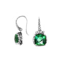 Wholesale sterling silver cushion earrings with Green Quartz and Cubic Zirconia accents.