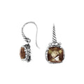 Wholesale sterling silver cushion earrings with Smokey Quartz and Cubic Zirconia accents.