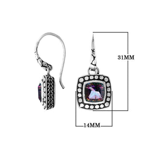 Wholesale sterling silver square earrings with Mystic Quartz and detailed beaded frame.