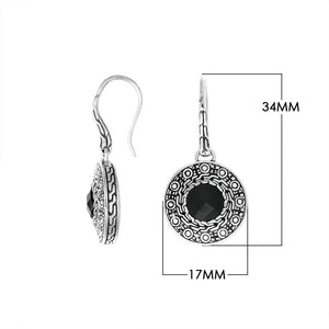 Wholesale sterling silver round earrings with Black Onyx and patterned artisan frame.