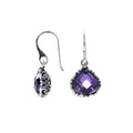 Wholesale sterling silver teardrop earrings with Amethyst Quartz and carved side detailing.
