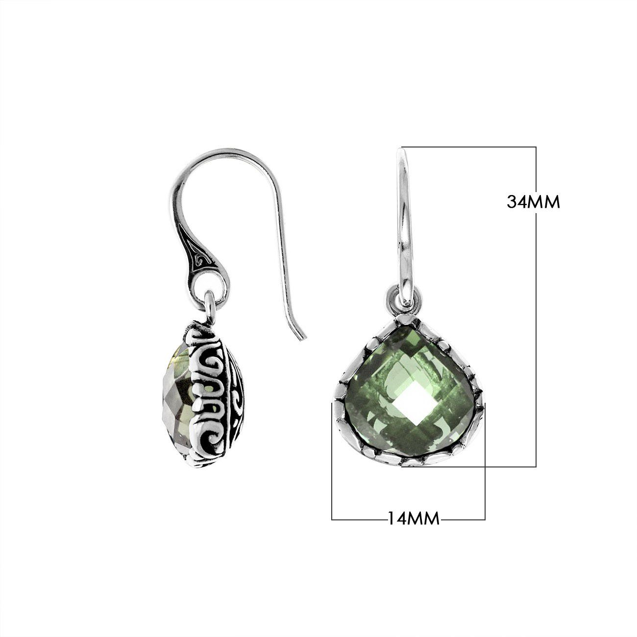 Wholesale sterling silver teardrop earrings with faceted Green Amethyst Quartz.