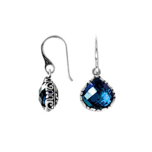Wholesale sterling silver teardrop earrings with faceted London Blue Topaz Quartz.
