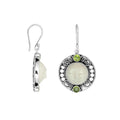Wholesale sterling silver earrings with carved bone face and Peridot Quartz accents.