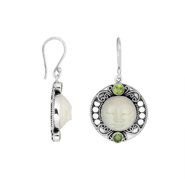 AE-6149-CO1 Sterling Silver Earring With Bone Face & Peridot Q. Jewelry Bali Designs Inc 