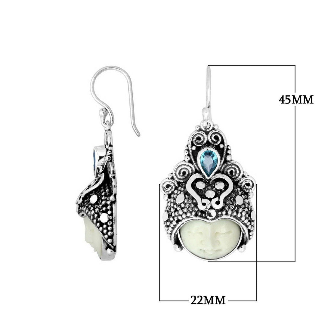 AE-6153-CO3 Sterling Silver Earring With Blue Topaz & Bone Face Jewelry Bali Designs Inc 