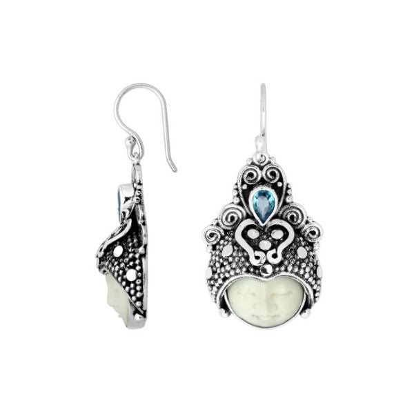 AE-6153-CO3 Sterling Silver Earring With Blue Topaz & Bone Face Jewelry Bali Designs Inc 