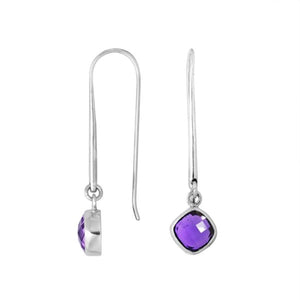 Wholesale sterling silver hook earrings with faceted Amethyst Quartz cushion stone