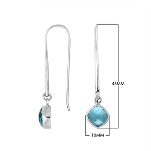 Wholesale sterling silver hook earrings with Blue Topaz Quartz cushion-cut stone