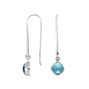 Wholesale sterling silver hook earrings with Blue Topaz Quartz cushion-cut stone
