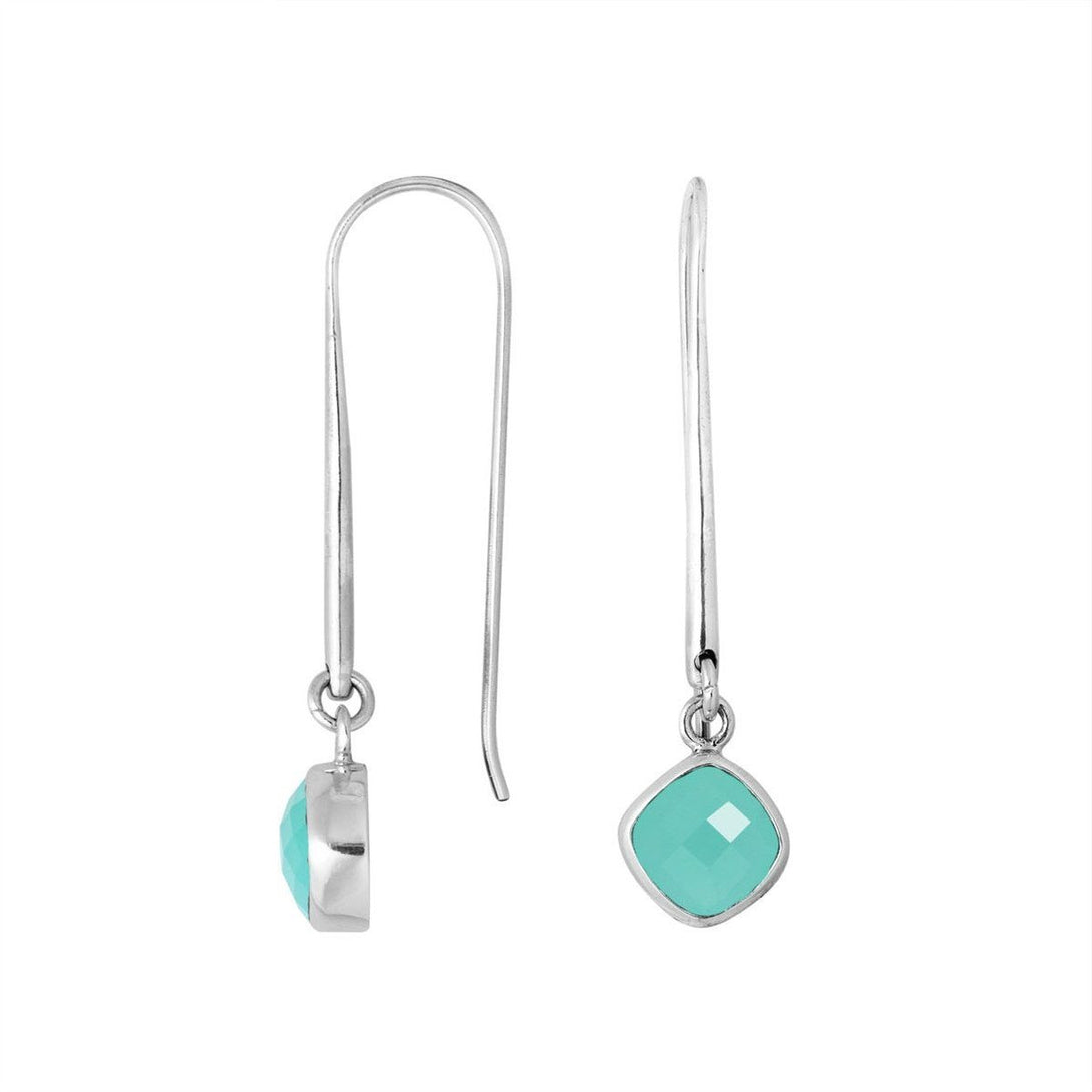AE-6157-CH.G Sterling Silver Cushion Shape Earring With Green Chalcedony Q. Jewelry Bali Designs Inc 