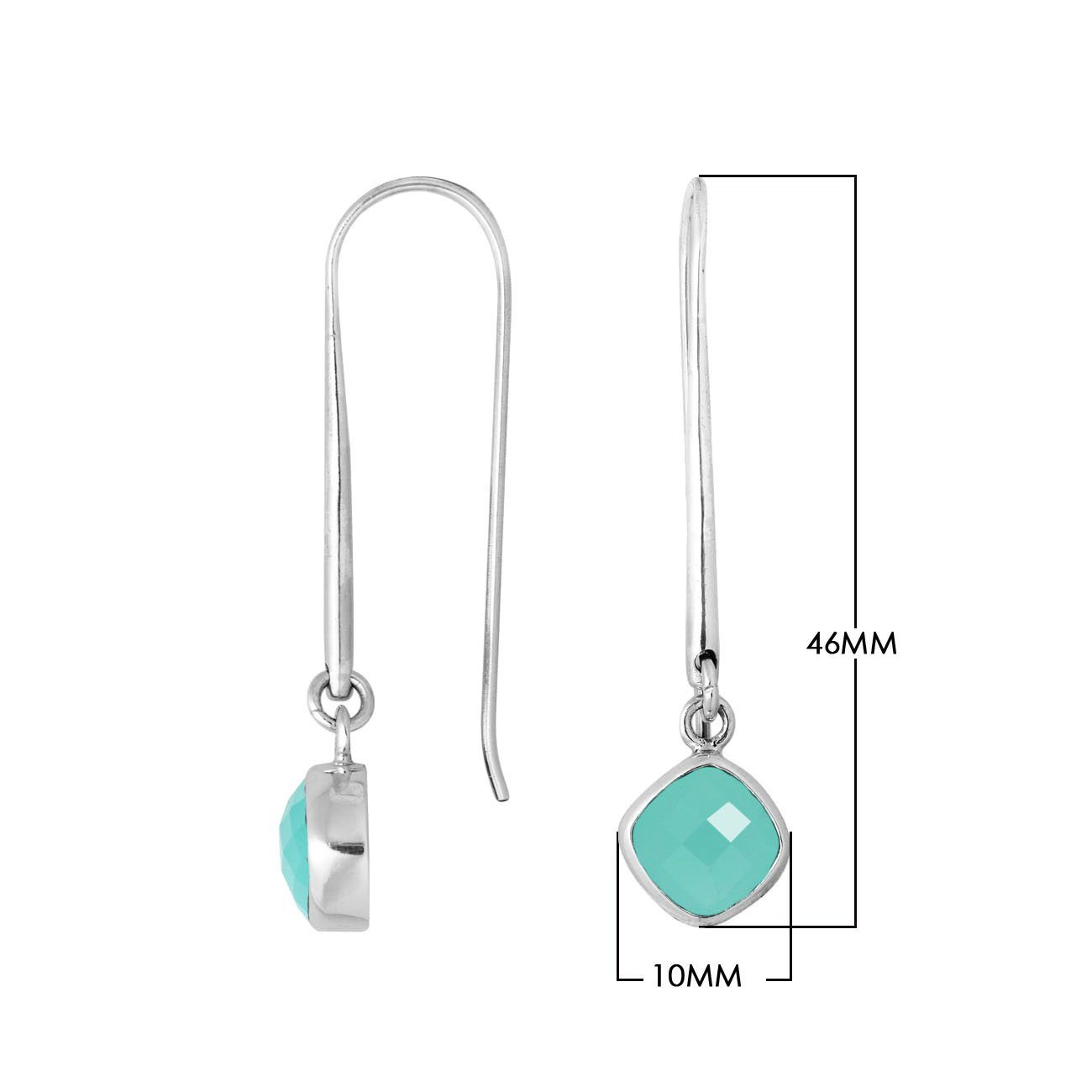 Wholesale sterling silver hook earrings with Green Chalcedony Quartz cushion-cut stone