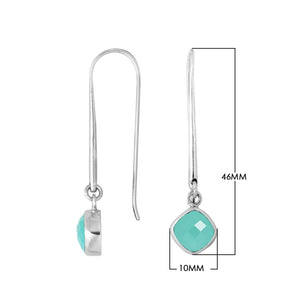 Wholesale sterling silver hook earrings with Green Chalcedony Quartz cushion-cut stone