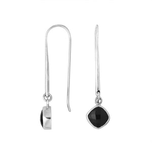 Wholesale sterling silver hook earrings with cushion-cut Black Onyx stone