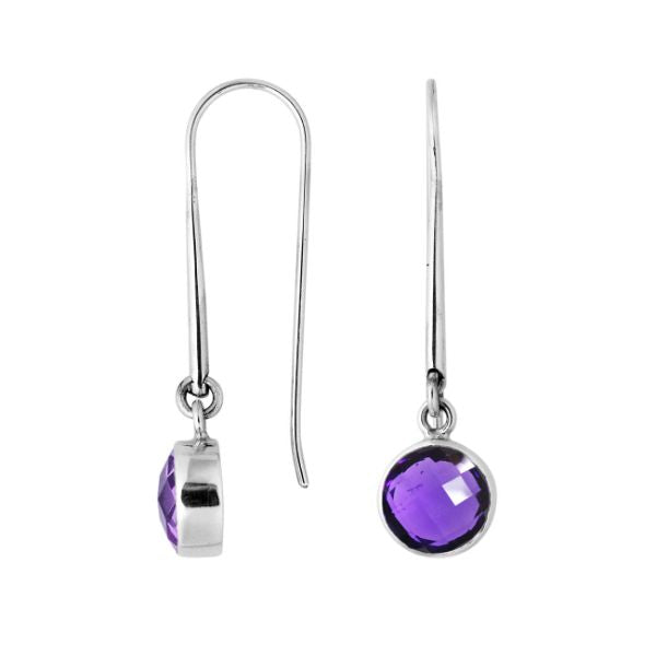 AE-6158-AM Sterling Silver Round Shape Earring With Amethyst Q. Jewelry Bali Designs Inc 