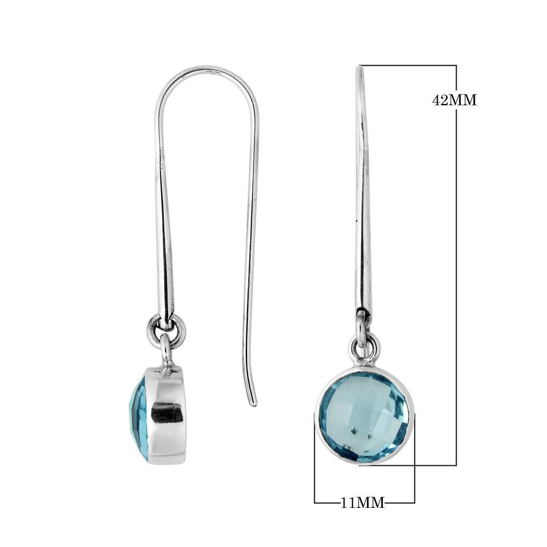 AE-6158-BT Sterling Silver Round Shape Earring With Blue Topaz Q. Jewelry Bali Designs Inc 