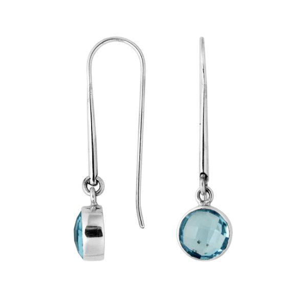 AE-6158-BT Sterling Silver Round Shape Earring With Blue Topaz Q. Jewelry Bali Designs Inc 