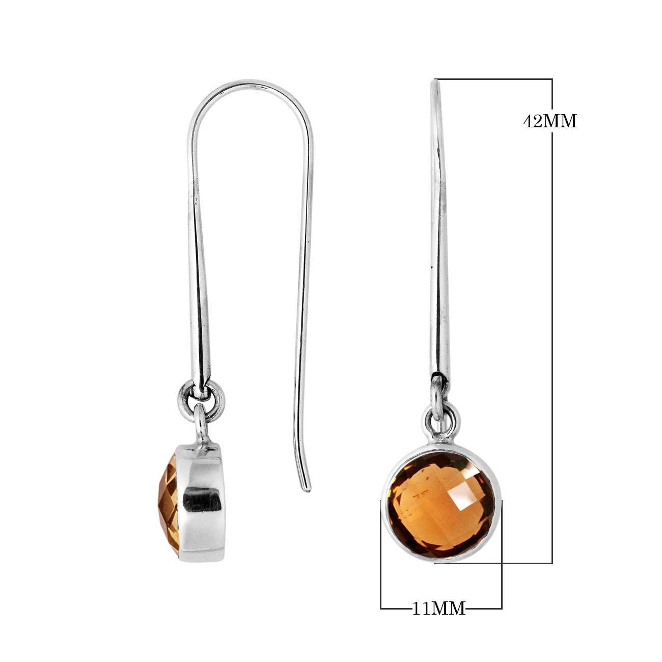 Wholesale sterling silver round hook earrings with Citrine Quartz stone