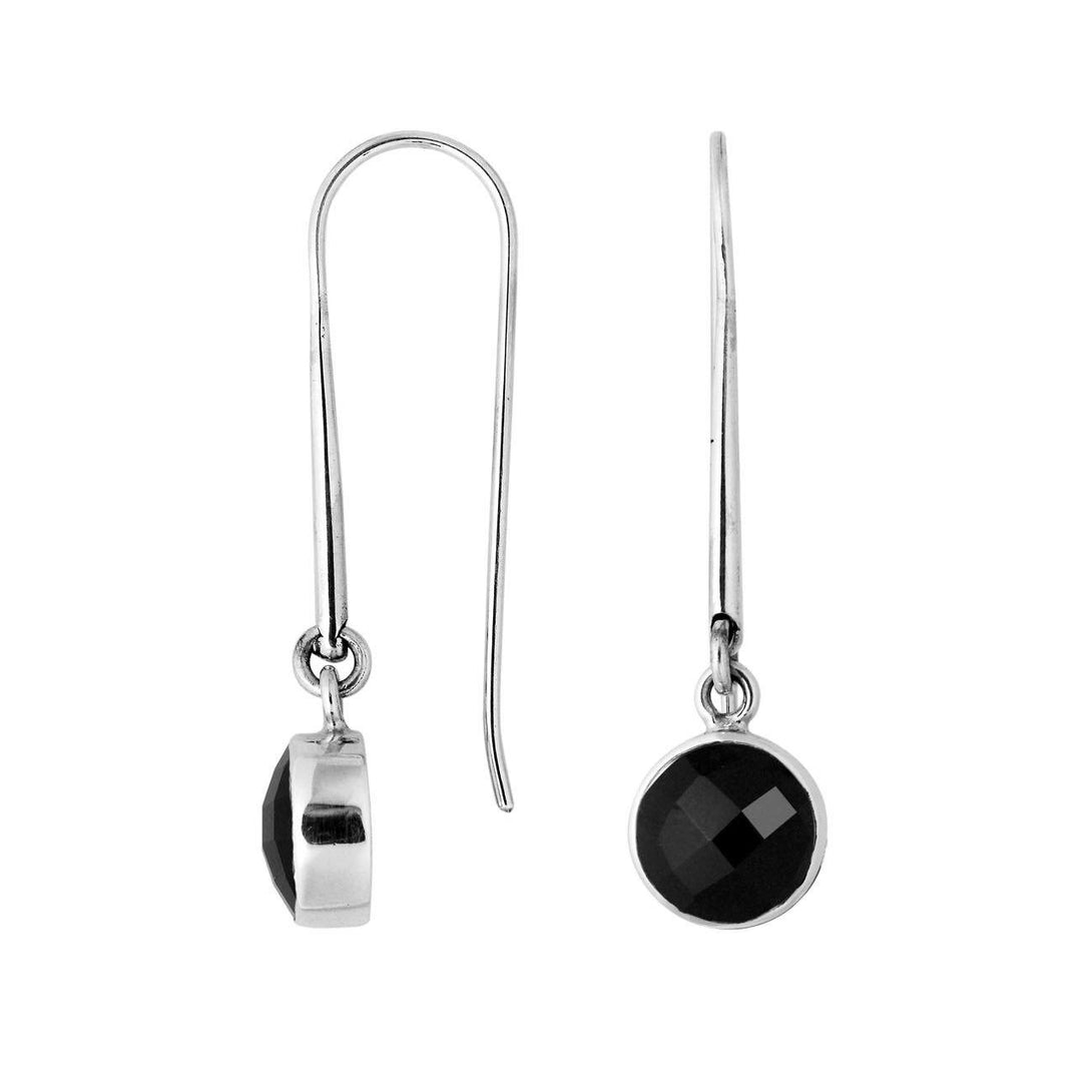 AE-6158-OX Sterling Silver Round Shape Earring With Black Onyx Jewelry Bali Designs Inc 