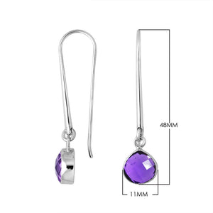 Wholesale sterling silver pear hook earrings with Amethyst Quartz stone