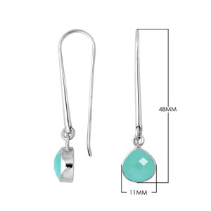 Wholesale sterling silver pear hook earrings with Green Chalcadoney stone