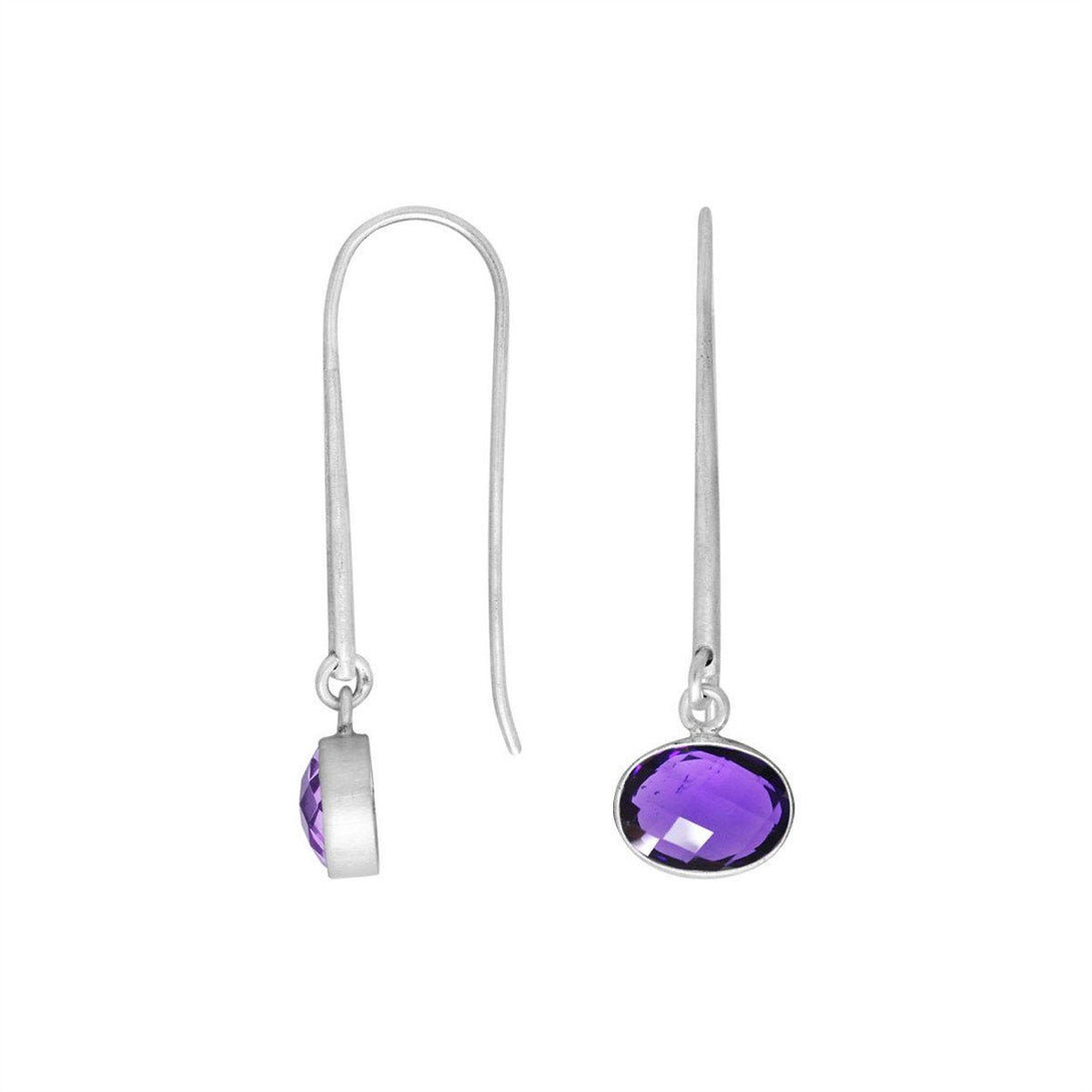 AE-6160-AM Sterling Silver Oval Shape Earring With Amethyst Q. Jewelry Bali Designs Inc 